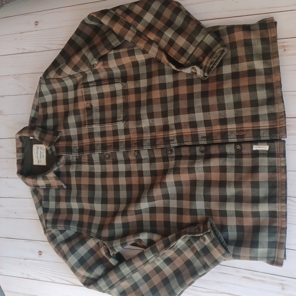 Men’s Weatherproof Vintage Plaid Lined Flannel Shirt/Jacket Green/Brown Size M